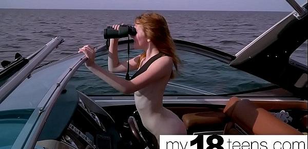  MY18TEENS - Redhead Play Pussy and Suck Banana on a Yacht - Amateur Solo